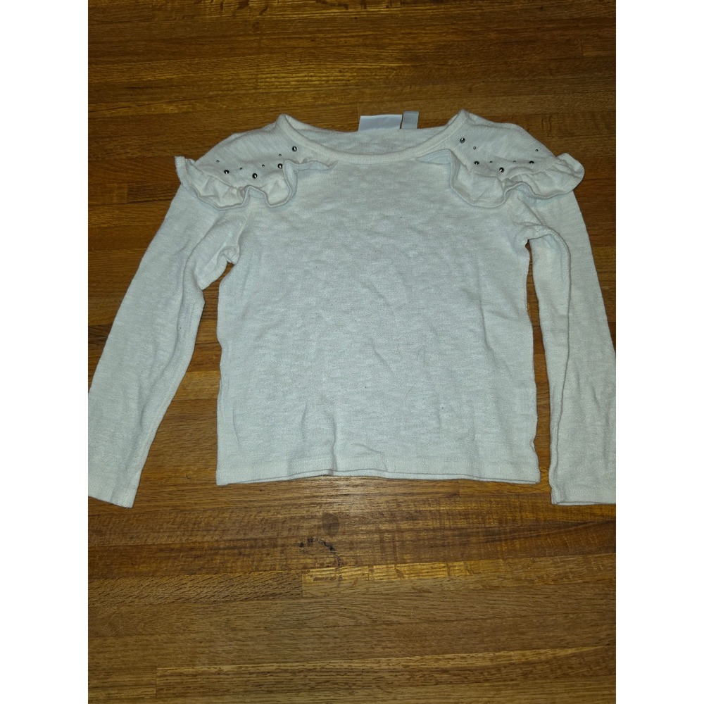 The‎ Children's Place Girls Small 5/6 Ivory Ruffle Studded Knit Pullover Sweater